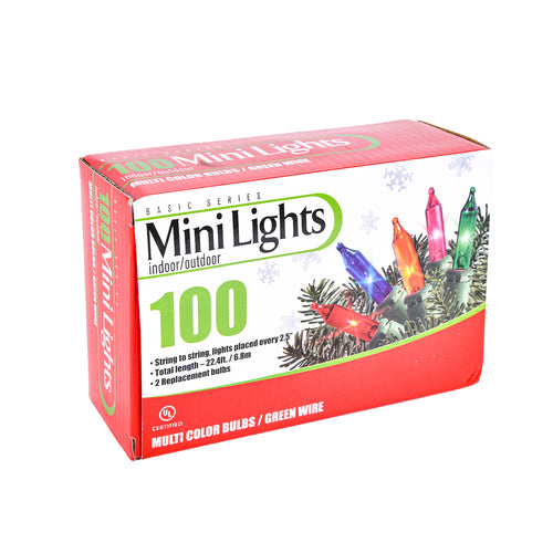 HX LIGHT MINI 100L MULTI COLORED BULB GREEN WIRE W/UL (24 PACK)