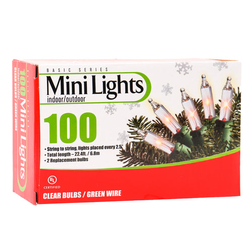 HX LIGHT MINI 100L CLEAR BULB GREEN WIRE W/UL (24 PACK)