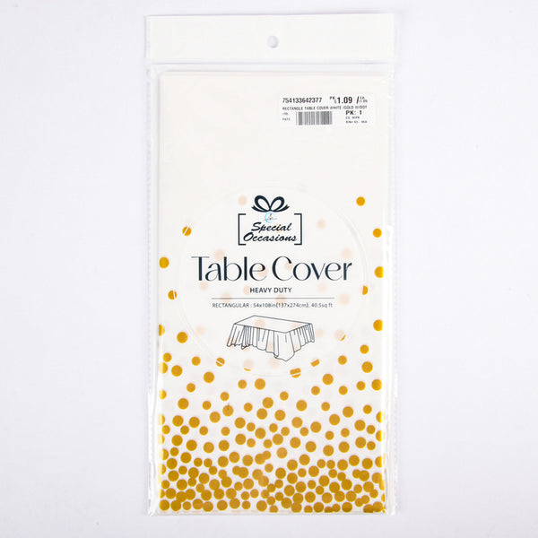 RECTANGLE TABLE COVER WHITE /GOLD W/DOT #PCT-5018(1 Count)