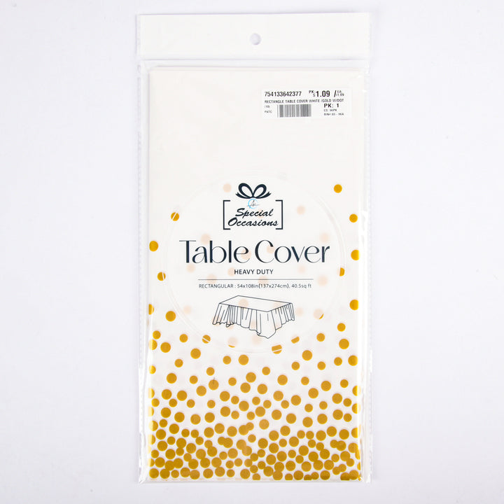 RECTANGLE TABLE COVER WHITE /GOLD W/DOT
