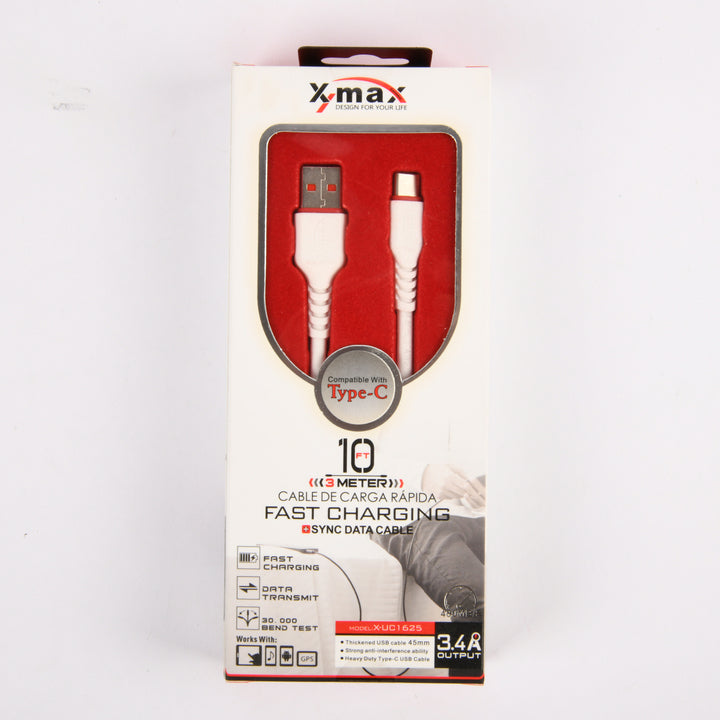 10‑foot USB Type‑C fast charging cable with reinforced connectors in retail packaging