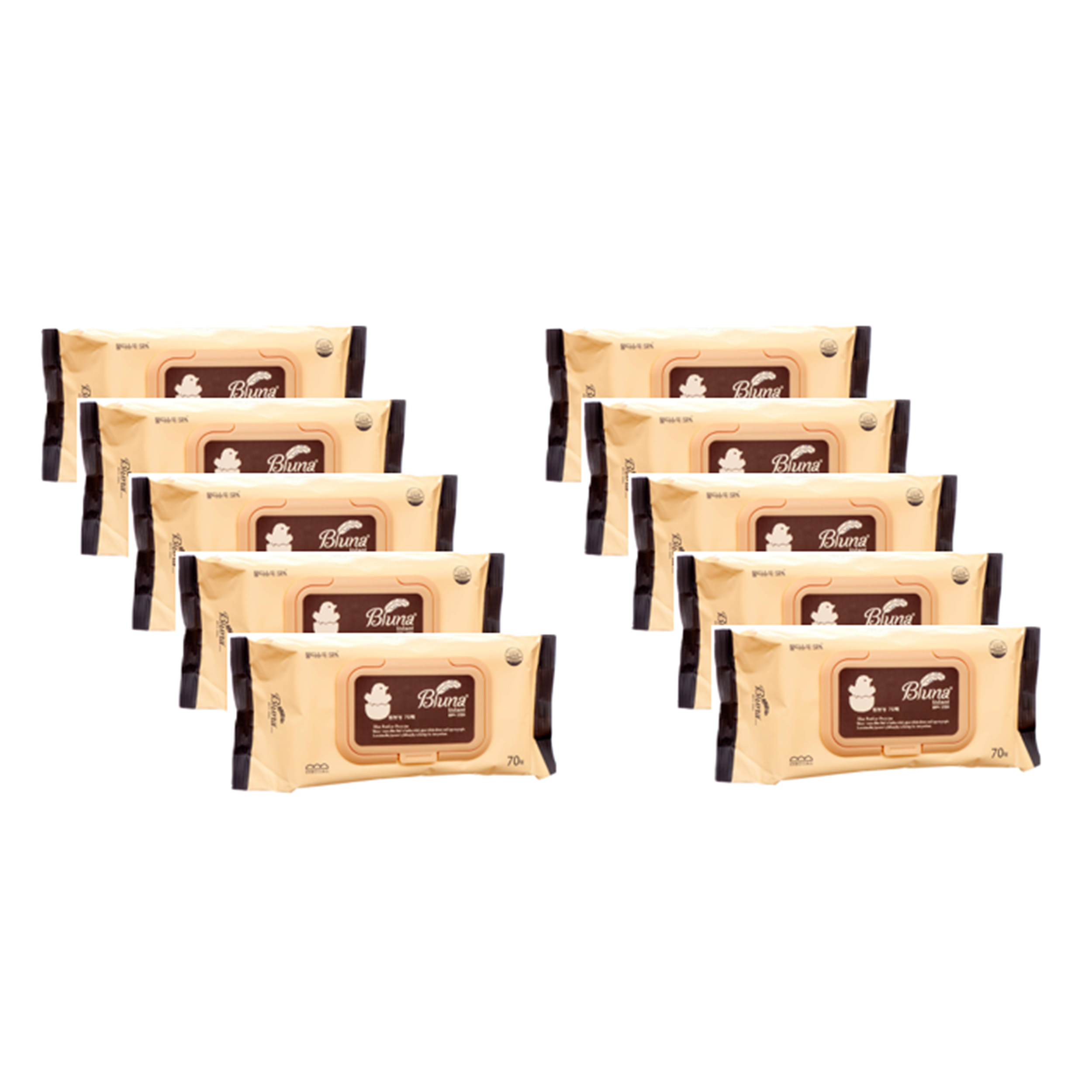 Bluna Premium Baby Wipes, 70 Wipes Per Bag (Pack of 10)