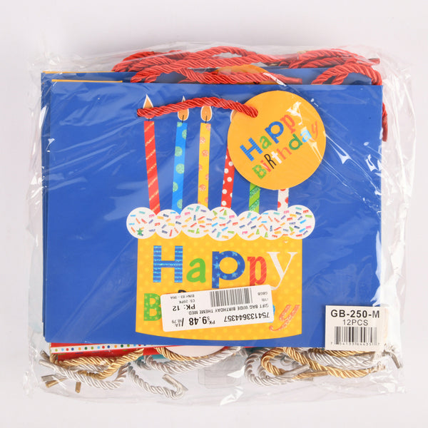 GIFT BAG WIDE BIRTHDAY THEME MED.(12 Count)