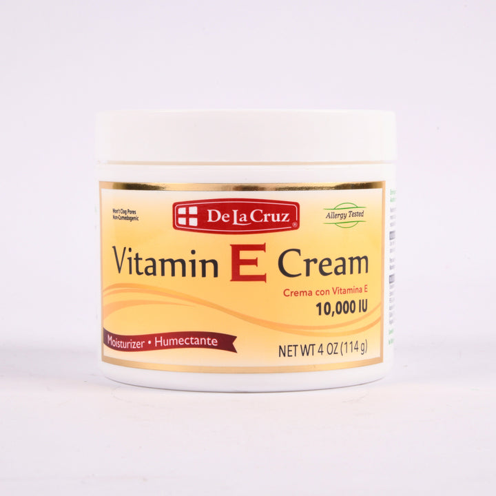 De La Cruz Vitamin E Cream 4oz jar 10000 IU moisturizing cream for dry skin hydration