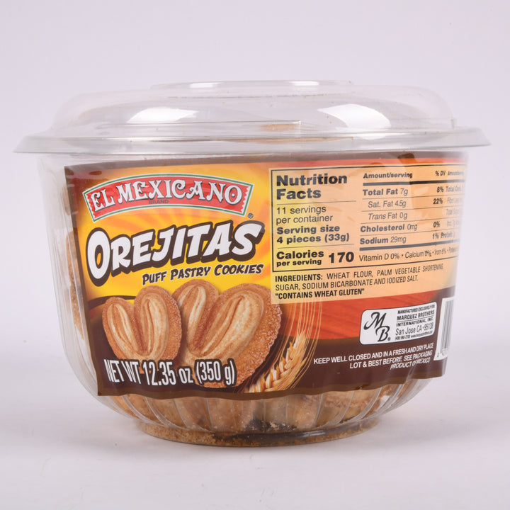 El Mexicano Orejitas 12.35oz puff pastry cookies in clear tub Mexican sweet pastry