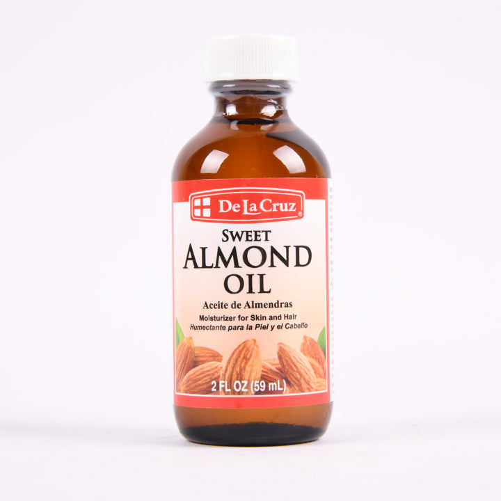 De La Cruz Sweet Almond Oil 2oz bottle 100 percent pure moisturizing oil for skin and hair
