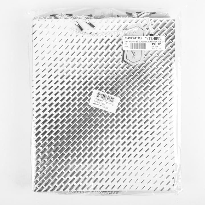 GIFT BAG PASTEL CLRS W/SILVER DESIGN #GB-211-L(12 Count)
