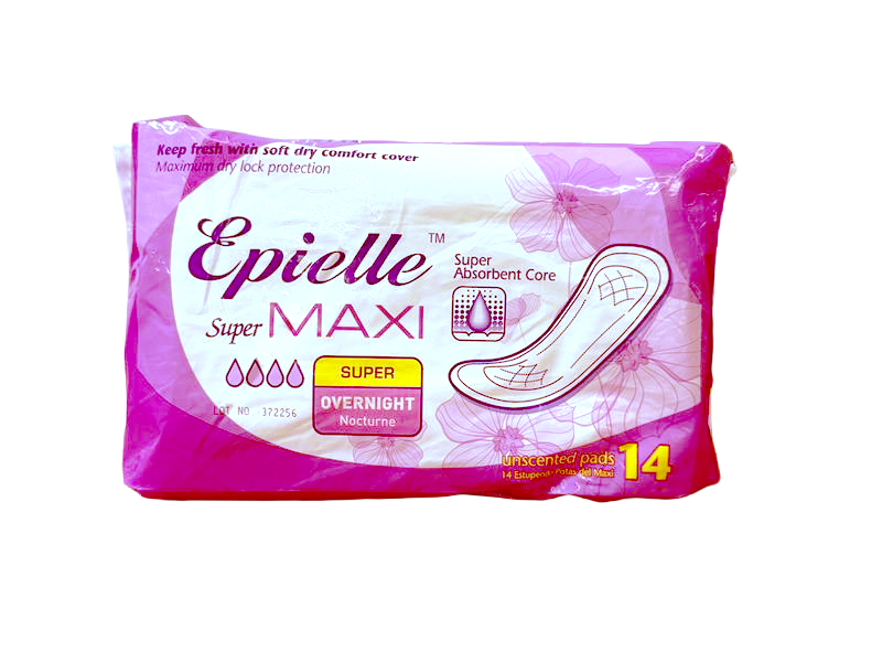 Epielle Maxi super absorbent pads packaging on a white background