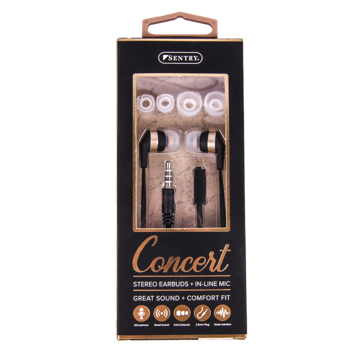 SENTRY STEREO EARBUDS W/MIC CONCERT ASST CLRS(1 Count)