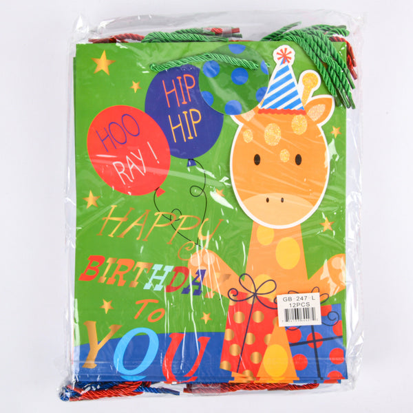 GIFT BAG HAPPY BIRTHDAY ANIMALS 3D ASSRT. LARGE(12 Count)