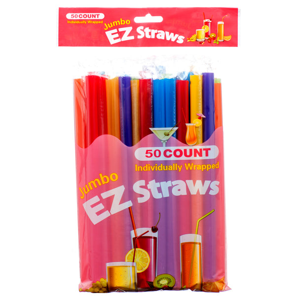 STRAW PLASTIC JUMBO 50CT INDIVIDUAL WRAP ASST CLR(1 Count)