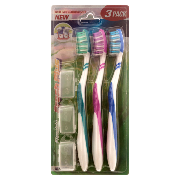 TOOTHBRUSH 3 PC W/ COVERS FLEXIBLE #82629(1 Count)