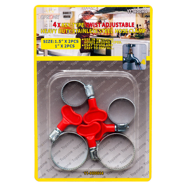 Topzone 4 piece key type hose clamp set stainless steel adjustable hose clamps