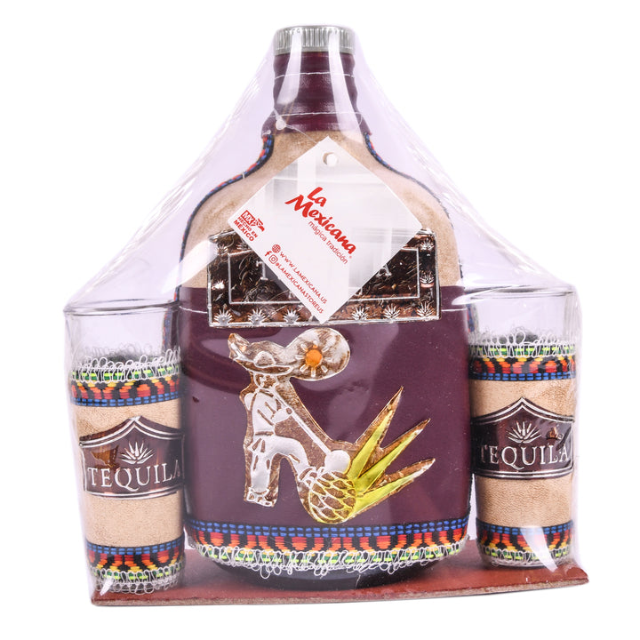 GLASS PACHITA LEATHER W/2CUPS(1 Count)