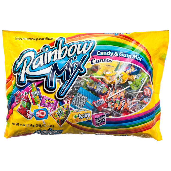 Canels Rainbow Mix 300 count Mexican candy and gum assortment bulk bag with fruit chews lollipops bubble gum and hard candy
