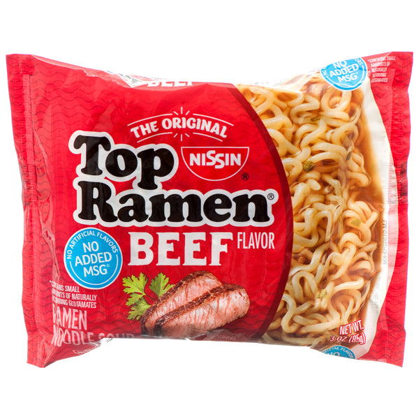 Nissin Top Ramen Instant Noodles, Beef, 3 oz (24 Pack)