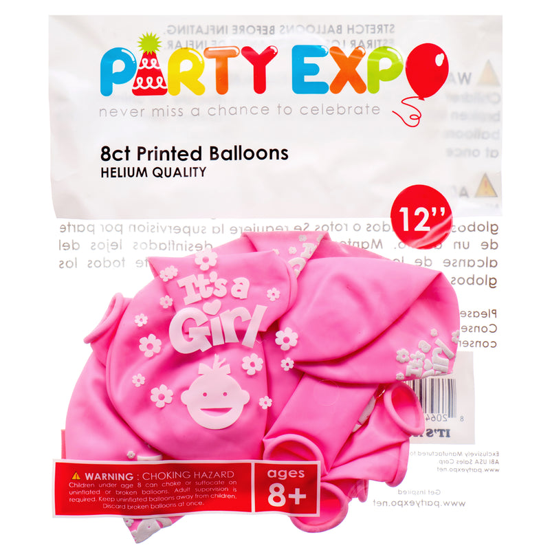 Inflatable Party Balloons, It's A Girl, 12", 8 Count (12 Pack)