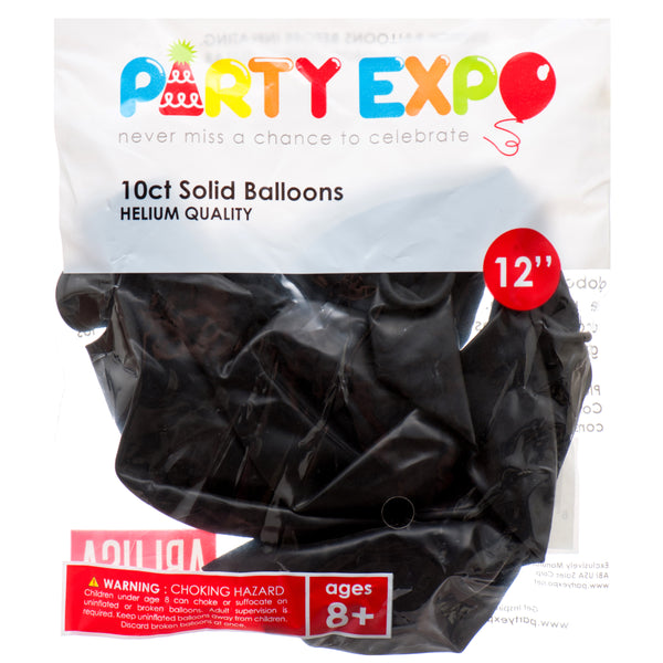 Inflatable Party Balloons, Black, 12", 10 Count (12 Pack)
