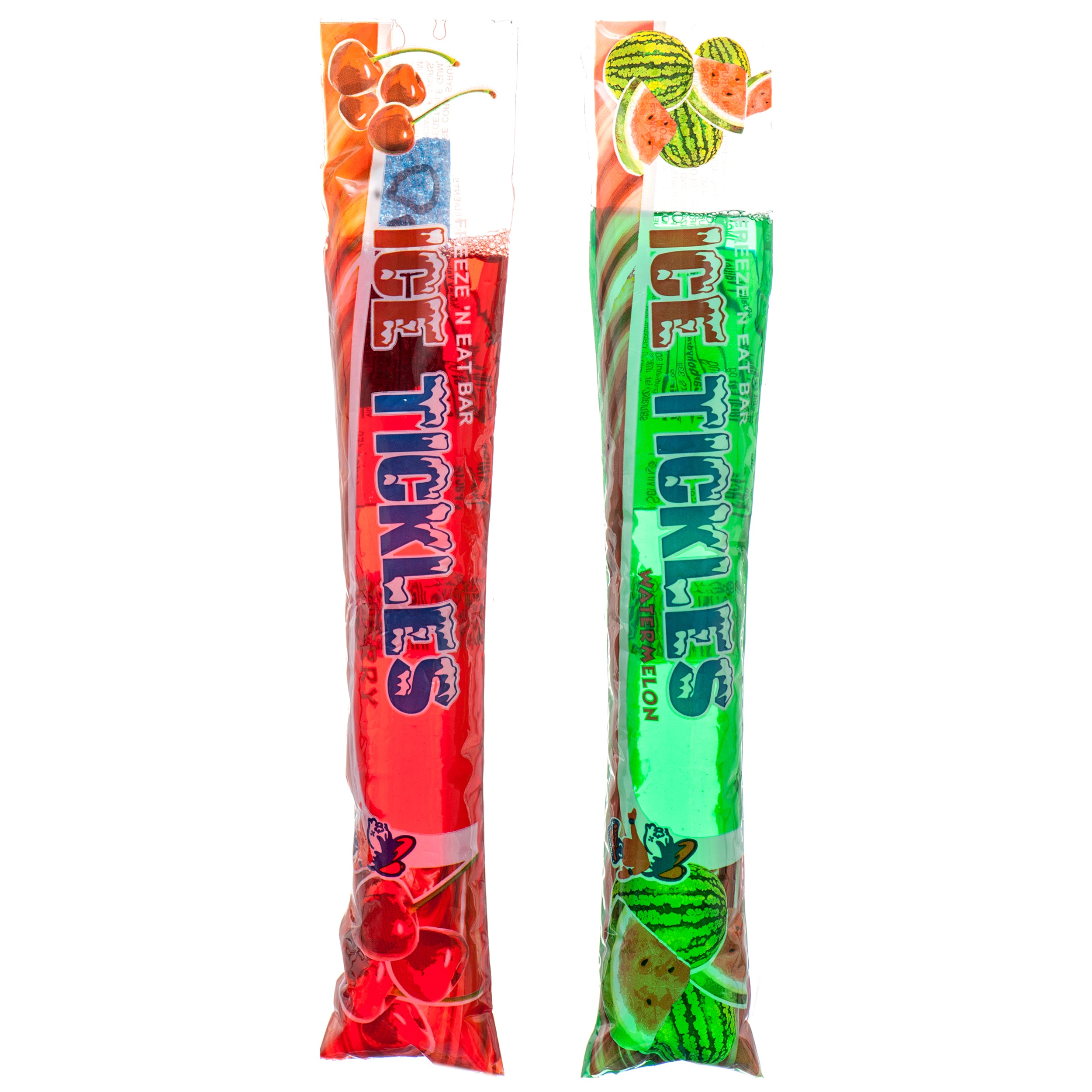 Ice sticks freeze n eat bars assorted flavors cherry and watermelon frozen ice pops in clear packaging