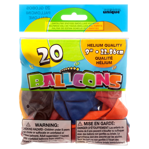 Unique #54539/Balloon.9In Asst 20 Ct (12 Pack)