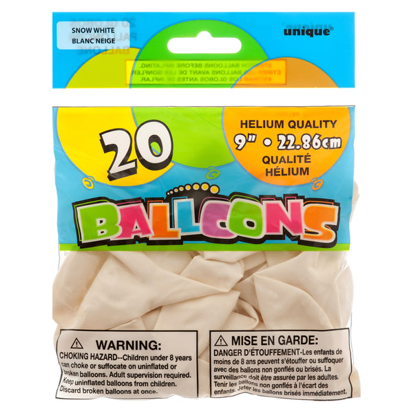 Unique #54542/Balloon.9In Snow Wht 20 Ct (12 Pack)