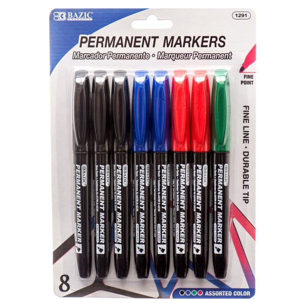 Permanent Marker, Assorted Colors, 8 Count (24 Pack)