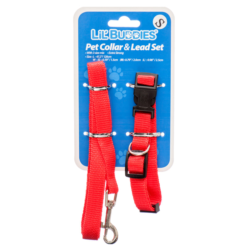 Lil' Buddies Dog Collar & Lead Set W/3 Size Mix (24 Pack)