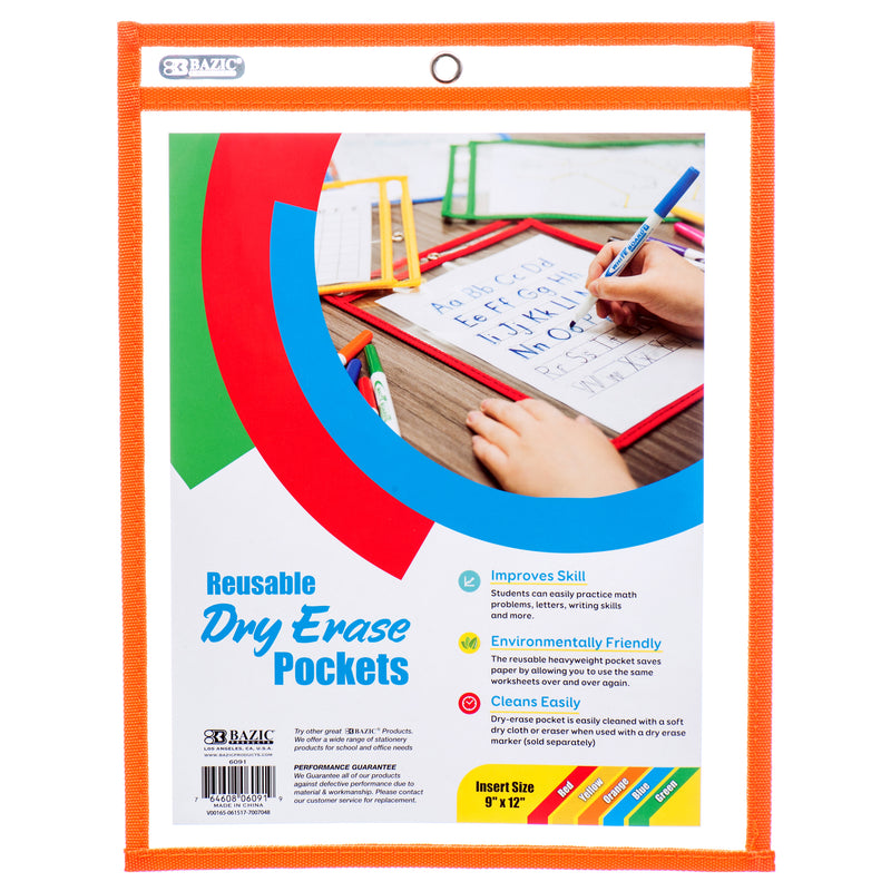Dry Erase Pockets Reusable 9" X 12" Asst Color (50 Pack)