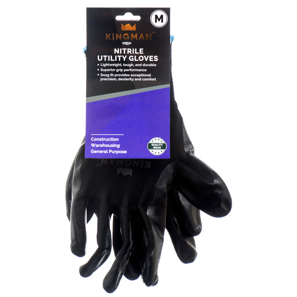 Kingman Nitrile Utility Gloves, Medium (12 Pack)