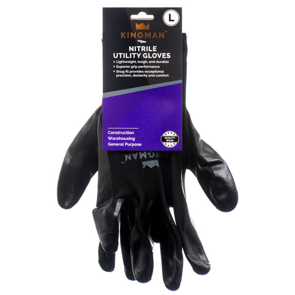 Kingman Nitrile Utility Gloves, Large (12 Pack)