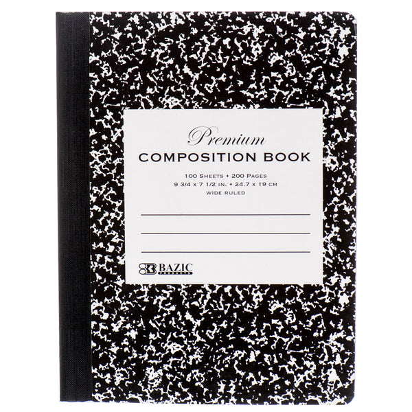 Premium Black Marble Composition Book, 100 Sheets (48 Pack)