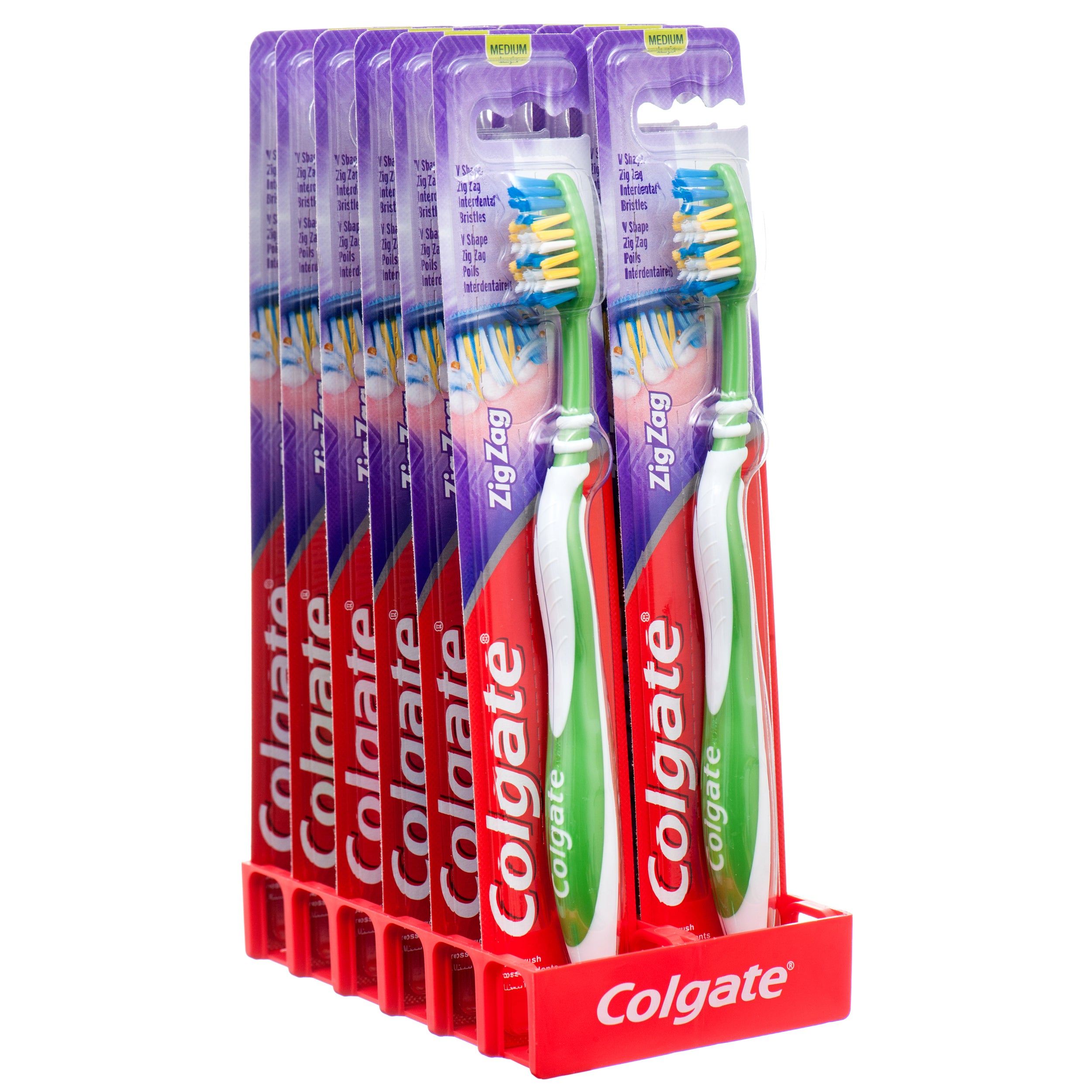 Colgate ZigZag medium toothbrush – multi‑angle bristle manual toothbrush in display pack (12 pack)