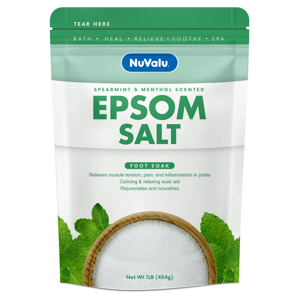 Nuvalu Epsom Salt 16 Oz Foot Soak Spearmint & Menthol (12 Pack)