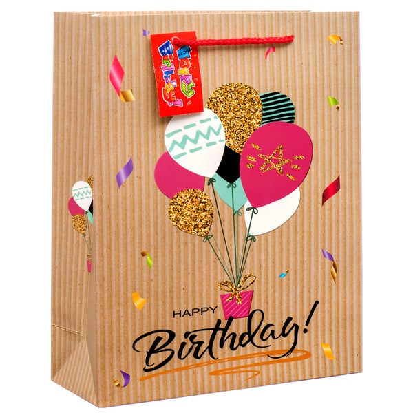 Gift Bag Medium "Happy Birthday" Brown Asst Degn (12 Pack)