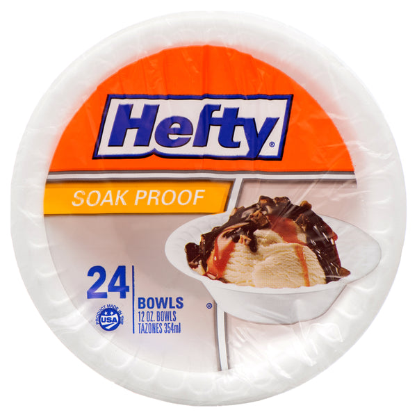 Hefty Soak-Proof Foam Bowls, 24 Count, 12 oz (24 Pack)