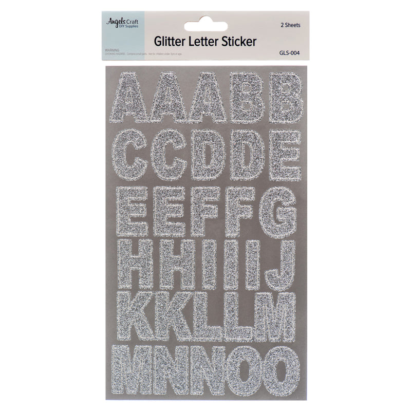 Angels Craft Letter Sticker 2 Sheet Silver Glitter (12 Pack)