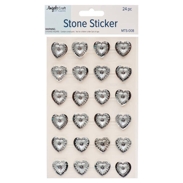 Angels Craft Stone Sticker 24 Ct Heart Silver (12 Pack)