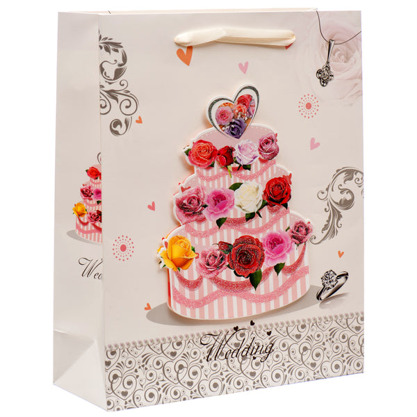 Gift Bag Wedding 3D W/Glitter Medium Asst Design (12 Pack)