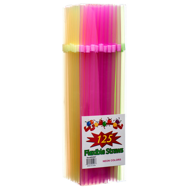 Straw Flexible 125Ct Neon Clr (36 Pack)