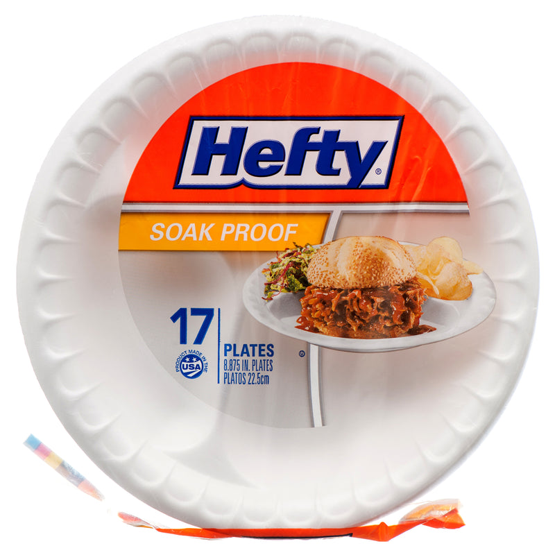 Hefty Soak-Proof Foam 8.8" Compartment Plates, 17 Count (28 Pack)