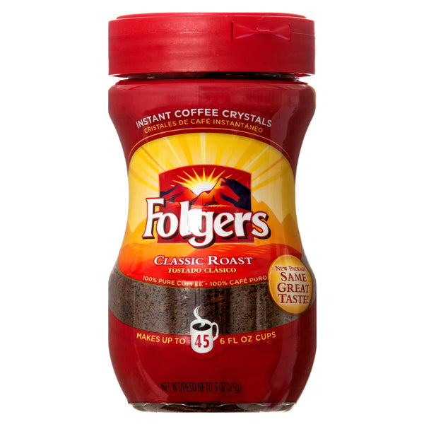 Folgers Instant Coffee, Classic Roast, 3 oz (12 Pack)