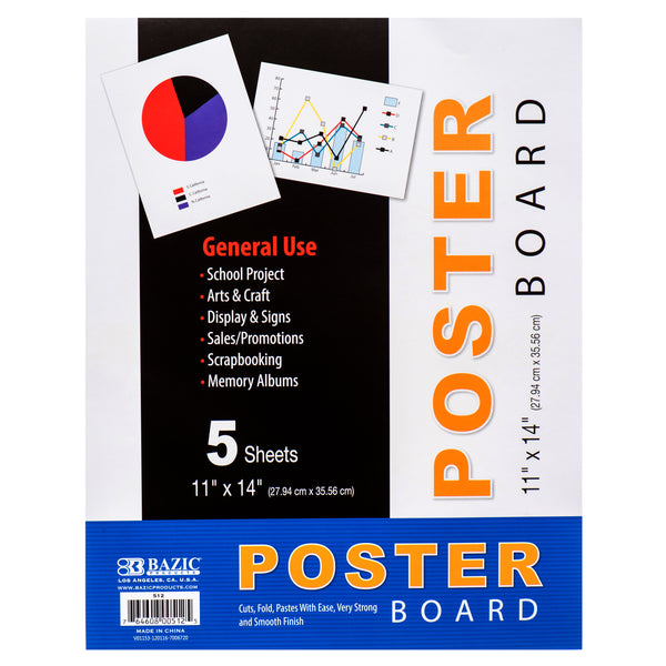 White Poster Board, 11" x 14", 5 Sheets (48 Pack)