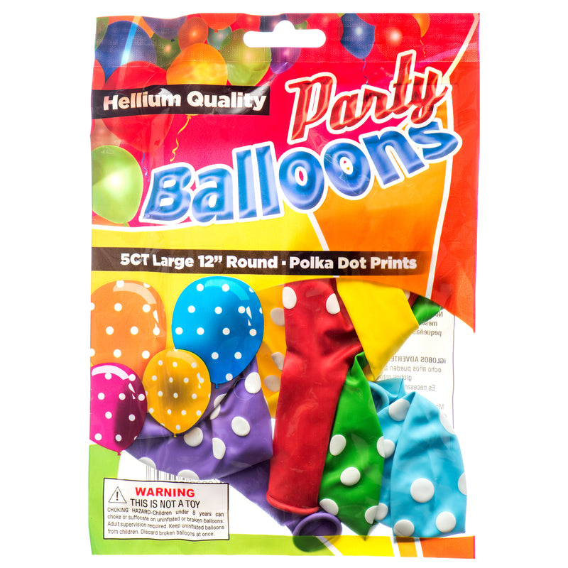 Balloon Polkadot 5 Ct Asst Clr (12 Pack)