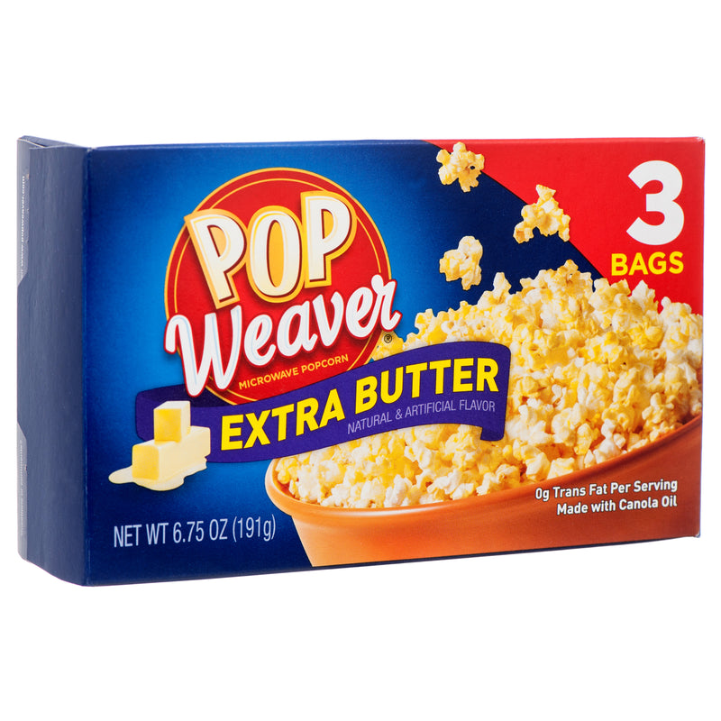 Pop Weaver Popcorn, Extra Butter, 3 Count (12 Pack)