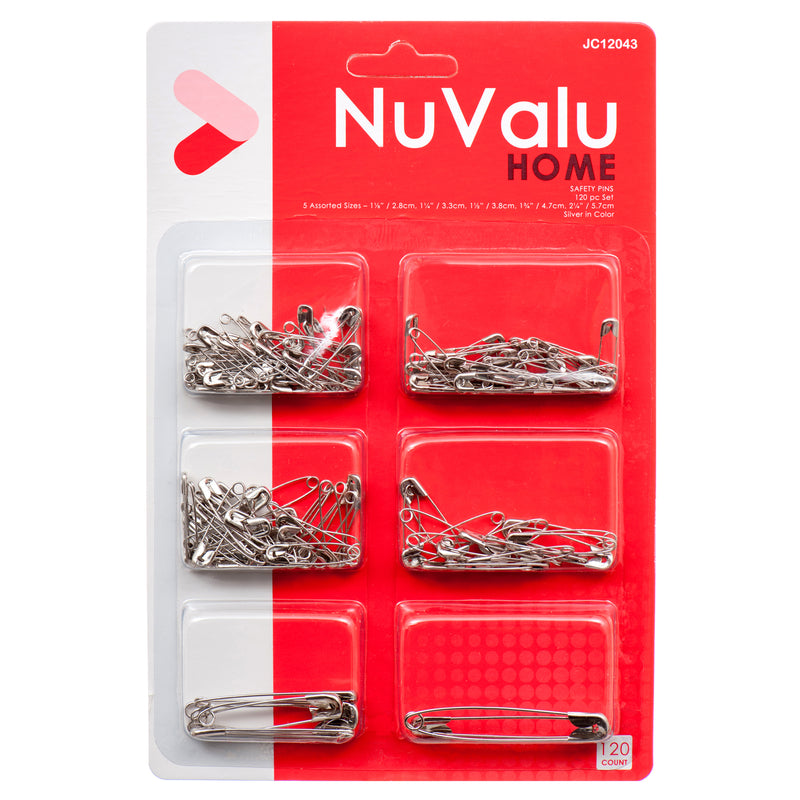 Nuvalu Safety Pins Mix 120Ct W/Blister (24 Pack)