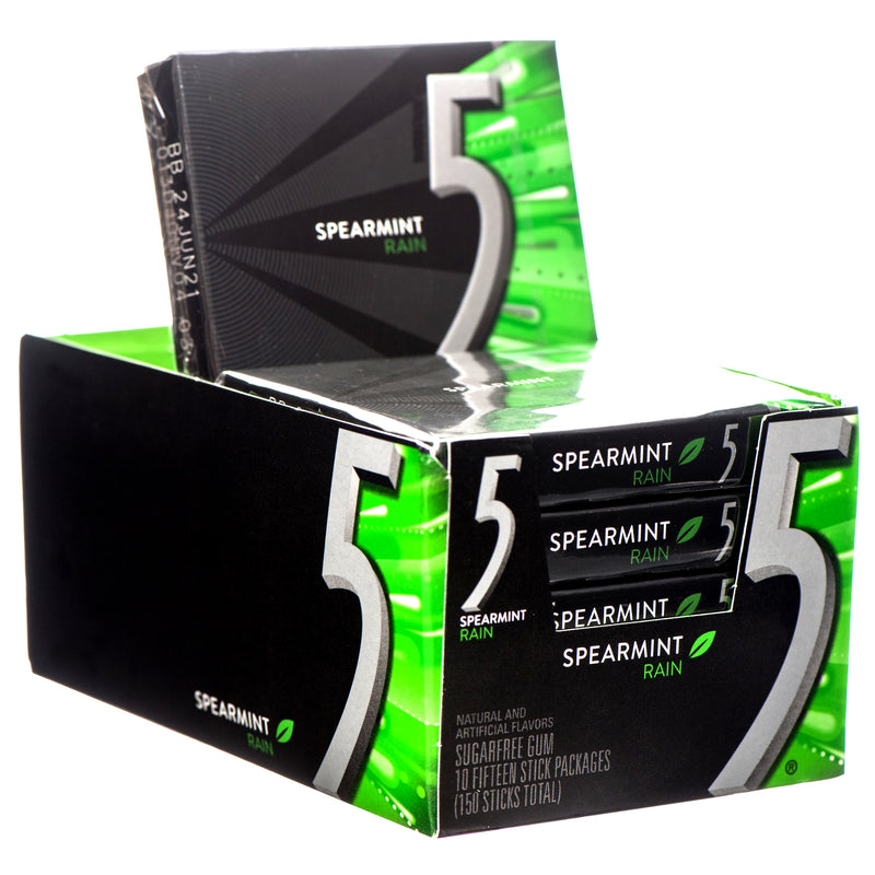 5 Spearmint Gum, Rain, 15 Count (10 Pack)