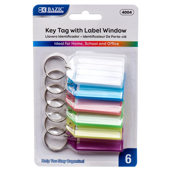 Key Tags w/ Holder & Label Window, 6 Count (24 Pack)