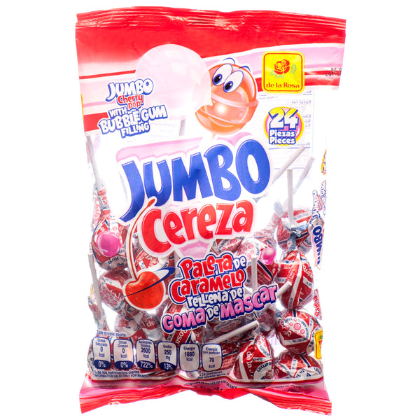 De La Rosa Jumbo Cereza Lollipops, 24 Count (25 Pack)