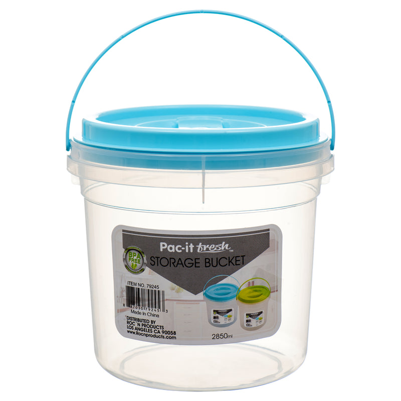 Plastic Storage Bucket W/ Lid 2850Ml Asst Clr (48 Pack)