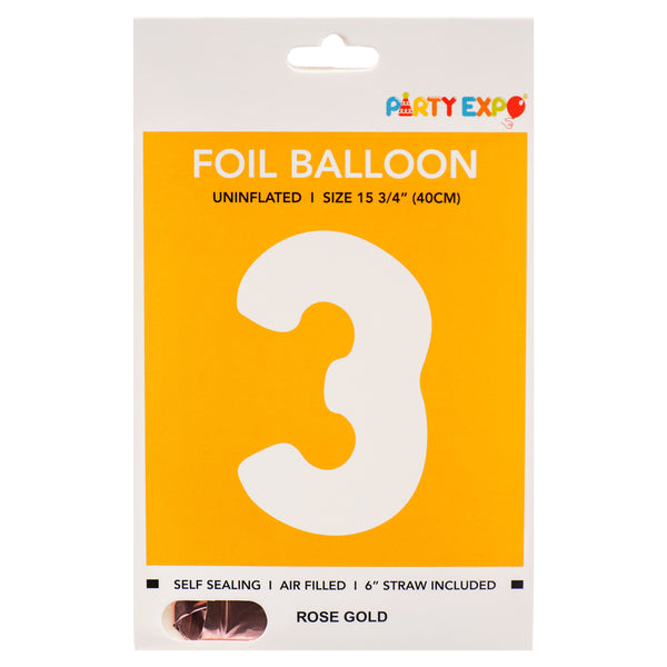 Foil Inflatable Balloon, #3, Rose Gold, 15.75" (10 Pack)